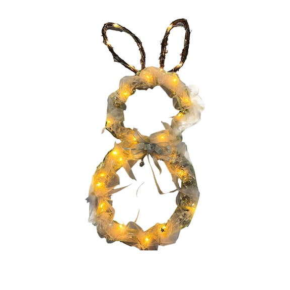 TanSiDing Easter Bunny Wreath with Lights Spring Door Decor Floral Vine Hanging Decoration for Indoor Outdoor Home Party Festival