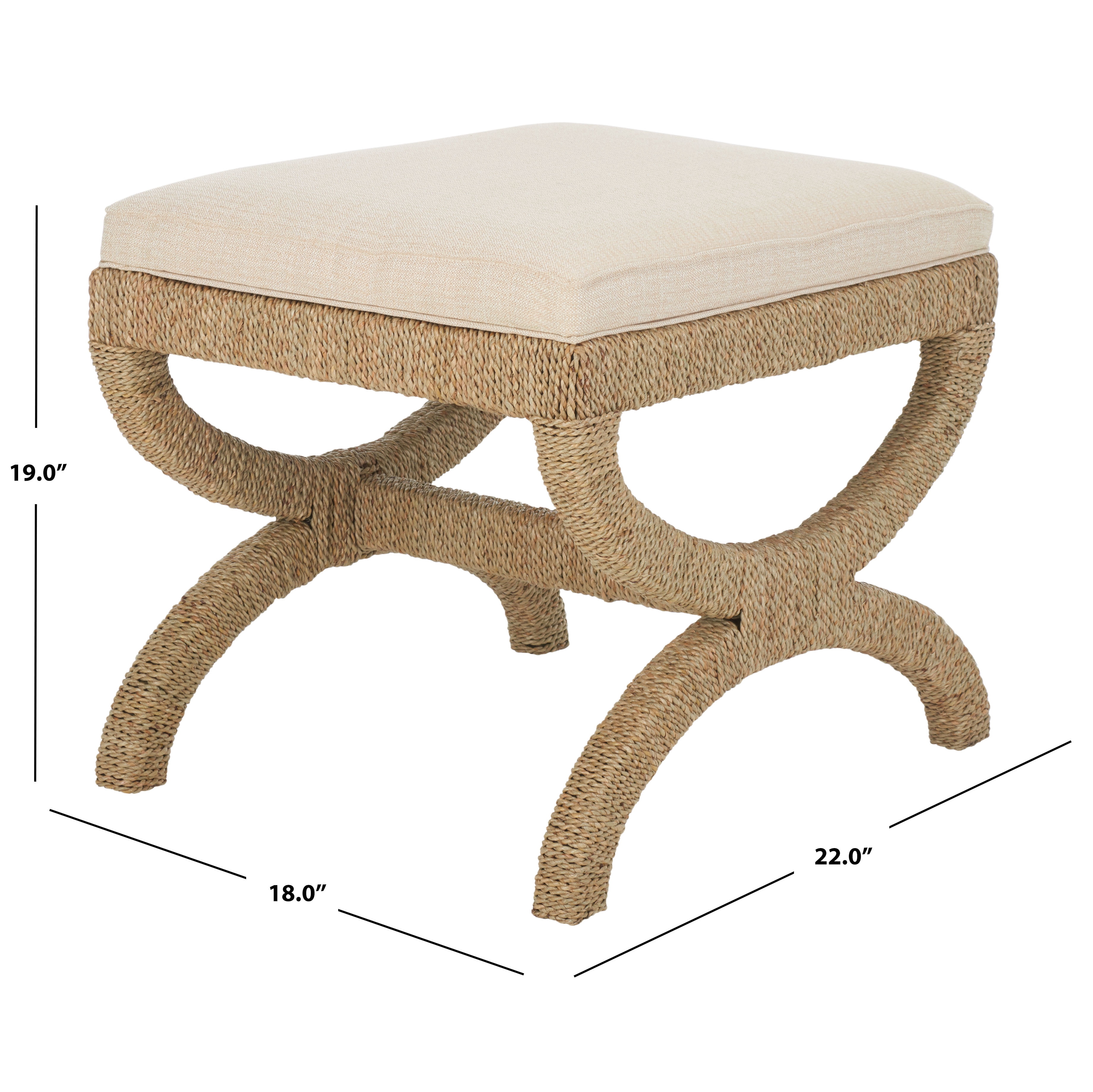 Safavieh Couture Aikan Woven Seagrass Ottoman, Natural/Beige