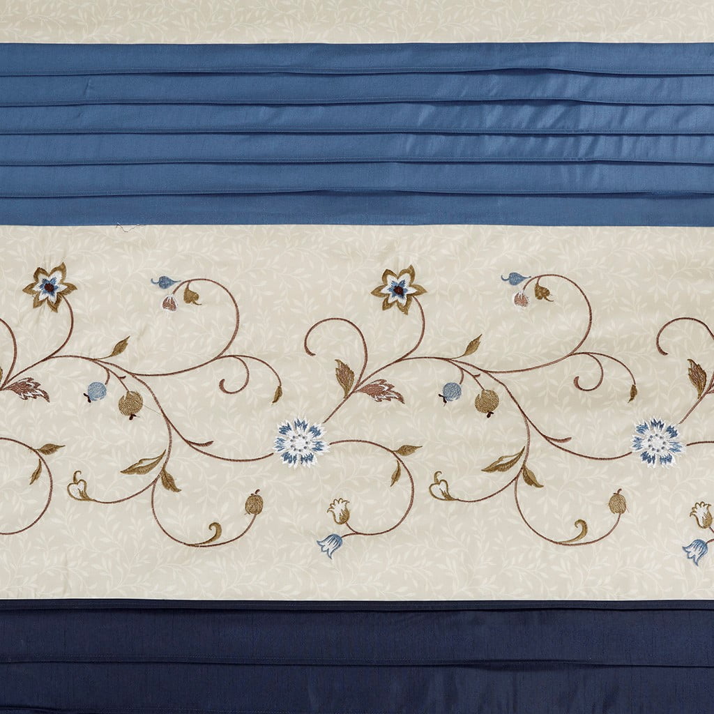 MAYEERTY Faux Silk Embroidered Floral Shower Curtain, Machine-Washable