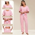 thumbnail image 5 of EA'S SECRET 100% Cotton Pajama Sets for Women 2 Piece Short Sleeve V Neck Loungewear Sets Lightweight Pjs with Pockets S-XXL (Pink,L), 5 of 8