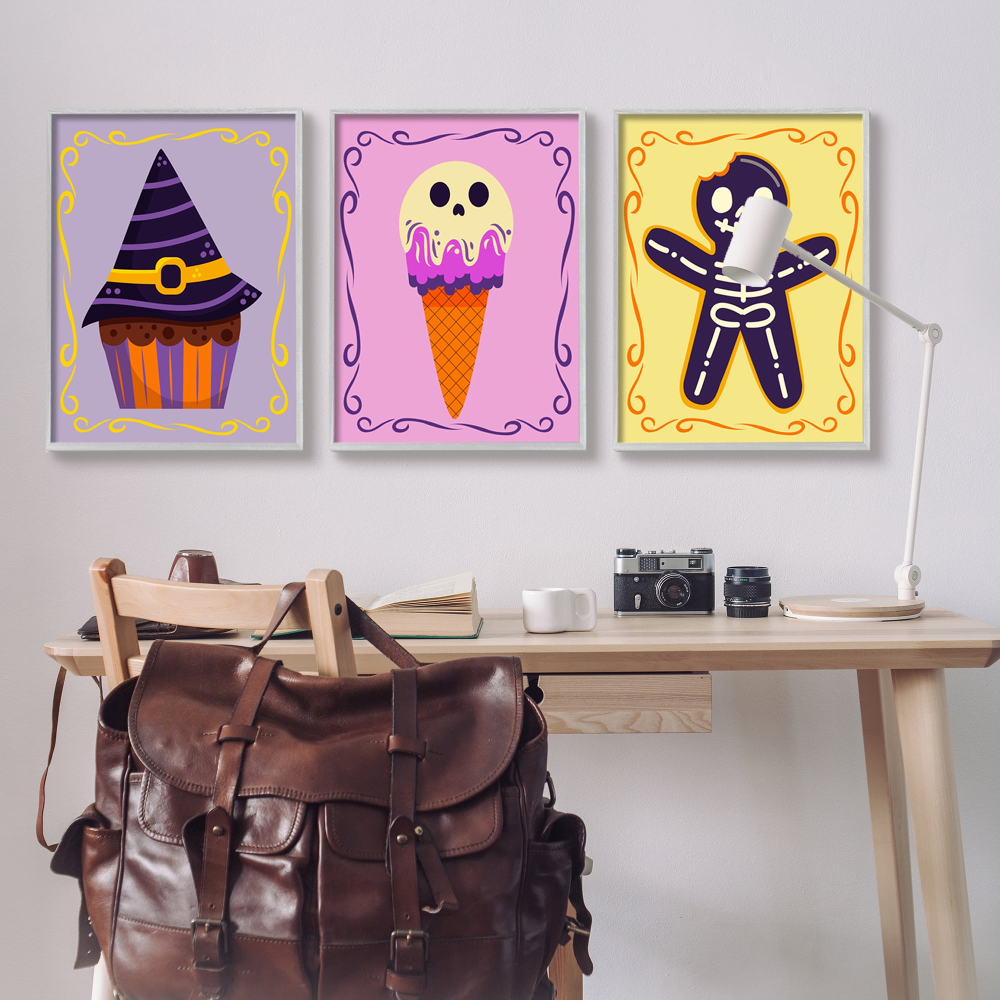 Stupell Industries Varied Halloween Desserts Holiday Painting Gray Framed Art Print Wall Art, 24 x 30, Set of 3