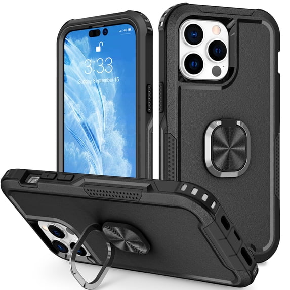 SaniMore for iPhone 14 Pro Max 6.7" Magnetic Case, Rugged PC & TPU Bumpers with Car Mount & Ring Kickstand Heavy Duty Full Body Protective Case for 14 Pro Max Women Men, Black