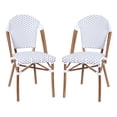 thumbnail image 2 of Merrick Lane Set of Two Indoor/Outdoor Stacking Bistro Chairs with White and Gray Patterned Seats and Backs & Bamboo Finished Aluminum Frames, 2 of 12