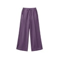 thumbnail image 5 of Nhthy Women's Summer Linen Loose Pants Straight Leg Trousers Button Elastic Waist Pockets Purple L, 5 of 7