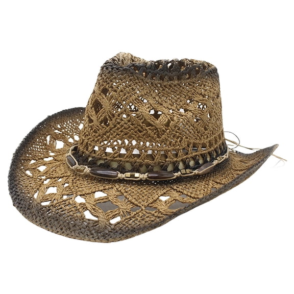 AWZXDE Men Women Casual Straw Sun Hat For Outdoor Travel Leisure Cowboy Style