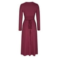 thumbnail image 5 of Blczomt Long Sleeve Dresses Women Flowy Midi Red A Line Solid Color Pleated V Neck Dressy Dress, 5 of 6