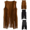 thumbnail image 5 of Women Fringe Vest Leather Vintage Winter Western Country Cowgirl Vest Cardigan Waistcoat Gilet Long Femme Black XXXL, 5 of 5