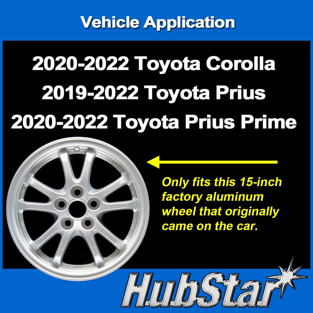 HubStar Replacement Hubcap for Toyota Corolla 2020-2022, Prius 2019-2022, 15-inch Replica Wheel Cover (Set of 4) 61188
