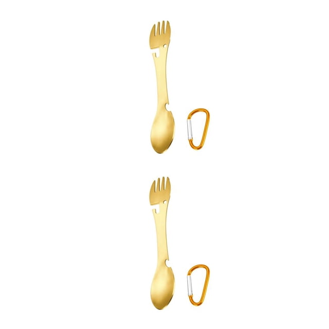 Llavero de cuchillo Spork multifuncional Inteprter de acero inoxidable 2piezas Oro