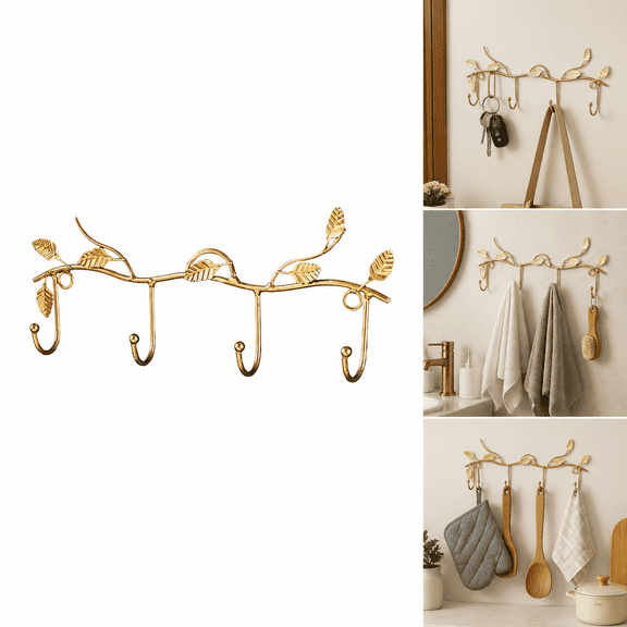 Liujiale Key Holder for Wall,Key Hooks with 4 Hooks Metal Towel Rack Coat Hanger for Bathroom Kitchen Entryway Storage & Organization - Gold