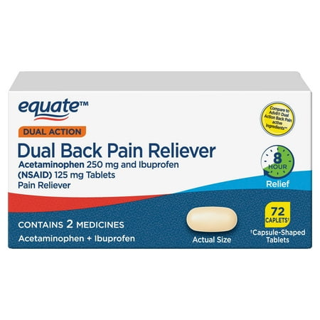 Equate Dual Action Acetaminophen and Ibuprofen (NSAID) Tablets, 250 mg/125 mg, Back Pain, 72 Count