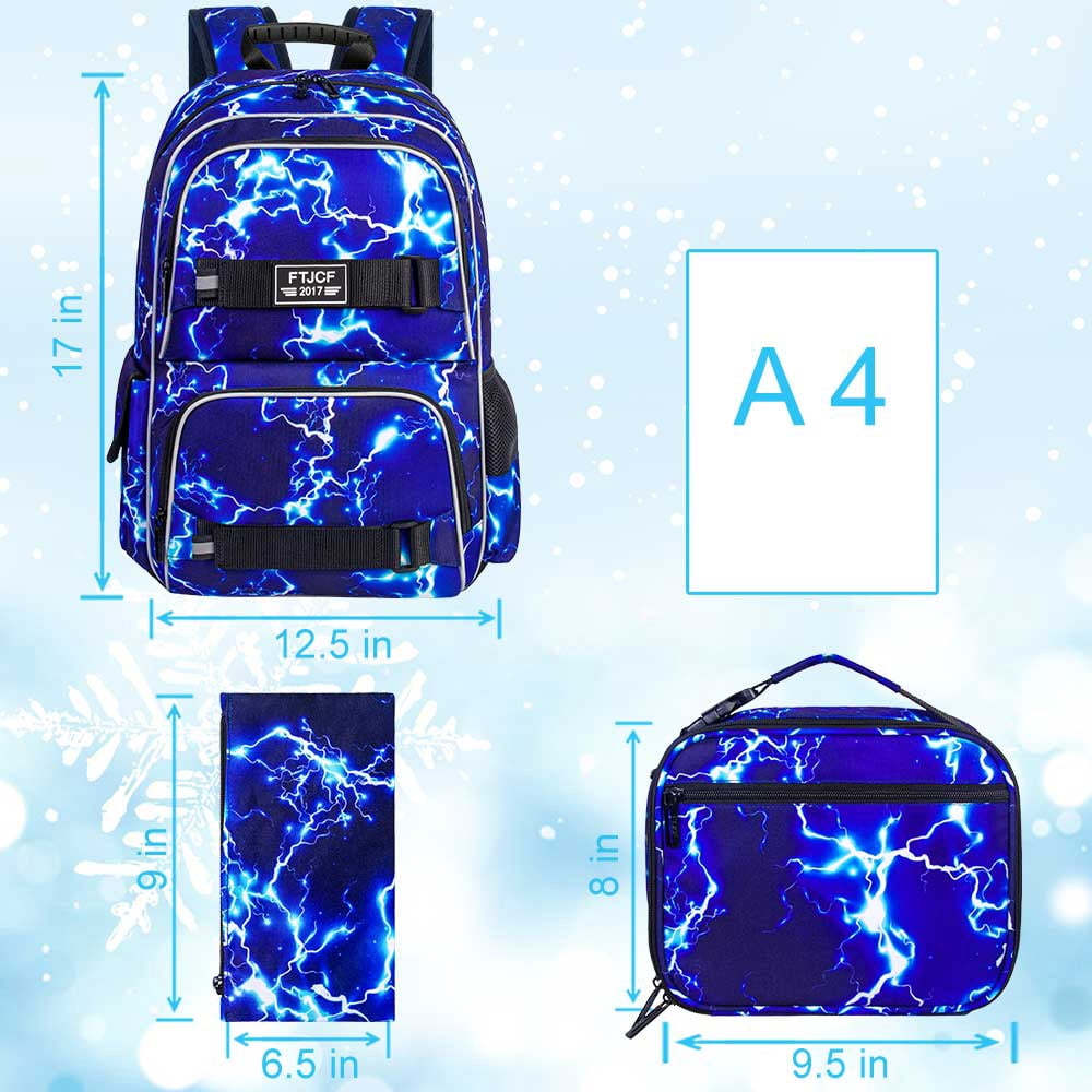 AGSDON Laptop Backpack, 16 Inch School Bag College Bookbag, Anti Theft Daypack Bags and Lunch Bag Set, Water Resistant lightning Backpacks for Teens Boys Men Students(Blue)