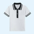 thumbnail image 3 of OGLCCG Boys Cotton School Uniform T Shirts Short Sleeve Striped Collared Button Closure Tees Tops Loose Fit Soft Performance Shirts 2-15 Years, 3 of 4