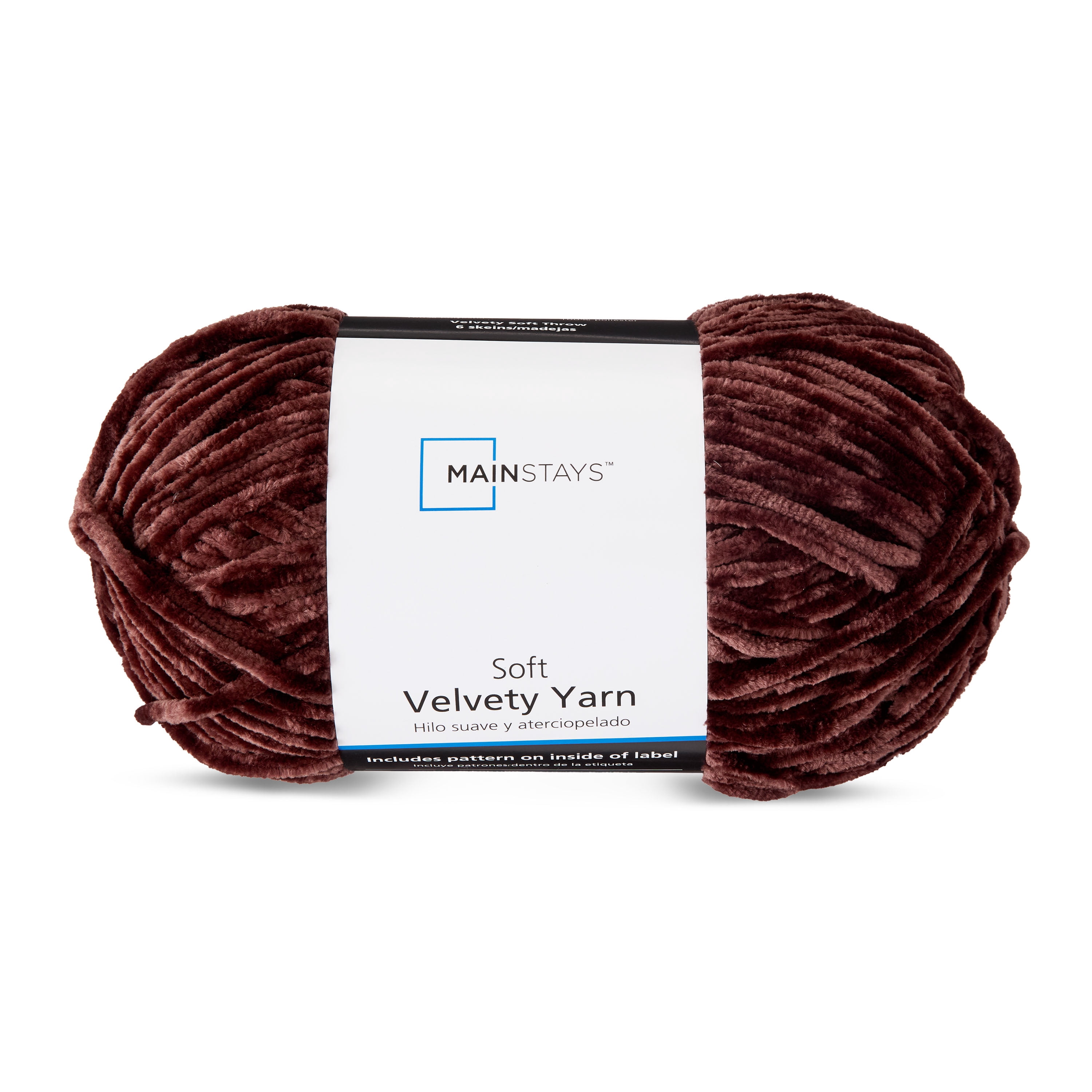 Mainstays Soft Velvety Yarn, 315 yd, Warm Chocolate, 100% Polyester, Pack of 4