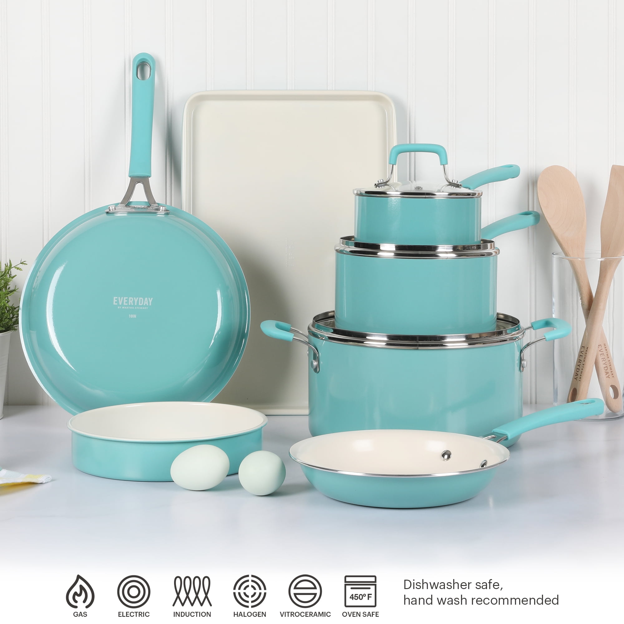 Martha Stewart Everyday Charlemont 12-Piece Aluminum Cookware Set, Teal