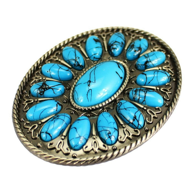 Baosity Western Belt Buckles Retro Cowboy Blue Belts Buckle for Men Women Men s Size One Size