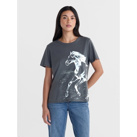 Horse Running Women’s Graphic Tee with Short Sleeves, Sizes XXS-XXL