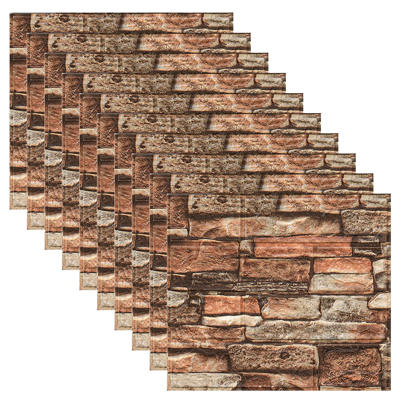 Gerich 10 Pcs 3D Selfadhesive Tile Stone Brick Wall Sticker Soft Foam