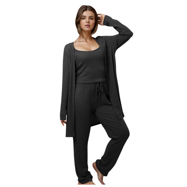 Icvfdpl Ensemble de Pyjama pour Femmes, Vêtements de Maison, Haut à Bretelles en Tricot, Pantalon, Robe, Ensemble Trois Pièces, Pyjamas pour Femmes, Vêtements de Nuit