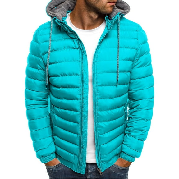 Herrnalise Men's solid colorHooded jacket cotton jacket fashion cotton jacket men's warm cotton coat Mint Green