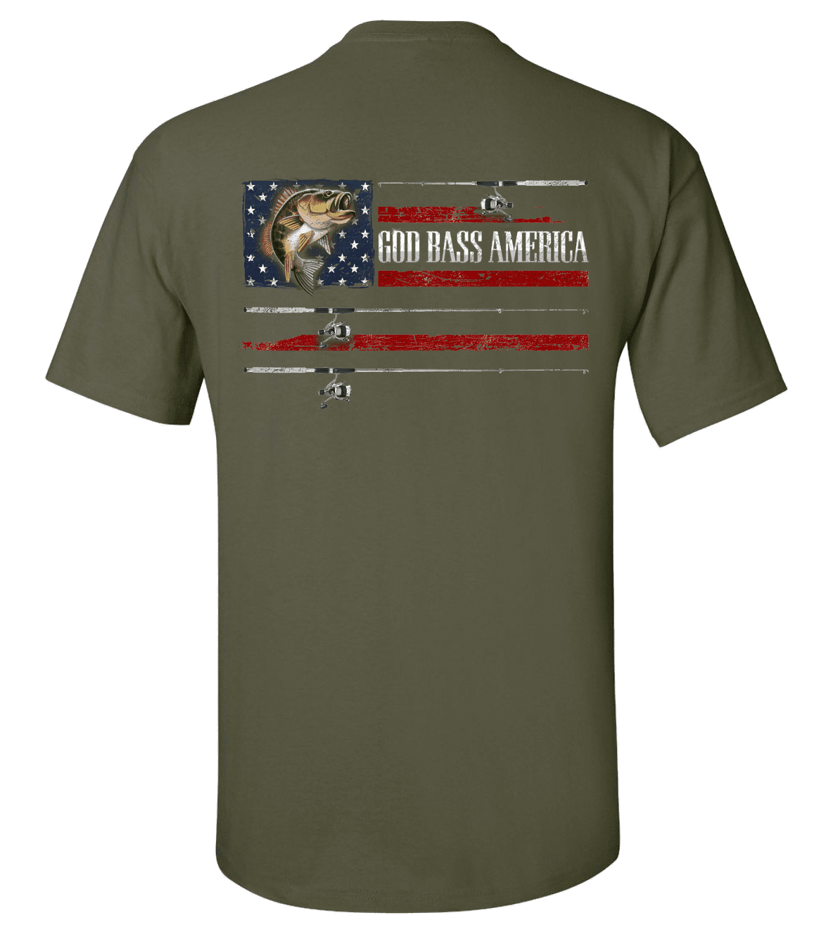 Men's Patriotic God Bass Fishing America USA Flag Short Sleeve T-shirt - Foto 15 di 18
