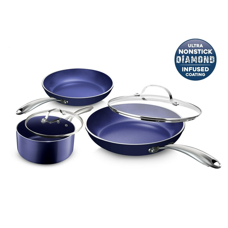  Customer reviews: GRANITESTONE Blue 20 Piece Pots and Pans Set  Nonstick Cookware Set, Complete Kitchen Cookware Set with Lids + Bakeware  Reinforced with Minerals and Diamonds, Oven/Dishwasher Safe, 100% Non Toxic