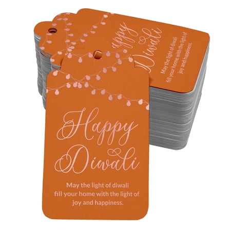 Inkdotpot Rose Gold Foil Paper Hang Tags Happy Diwali Favor Tags 100 Pack