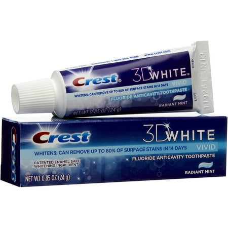 Crest 3D White Vivid Fluoride Anticavity Toothpaste, Radiant Mint 0.85 oz (Pack of 2)