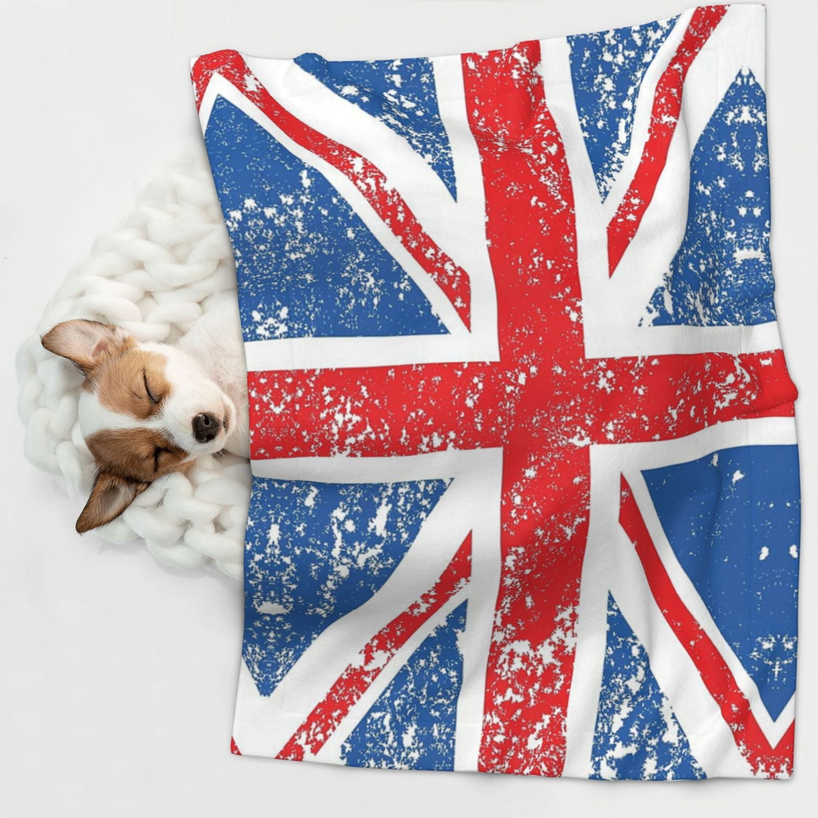 Flannel Throw Dog Blanket Retro Union-Jack Flag Soft Warm Print Pet Blankets for Small Dog Cat Puppy