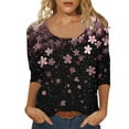 thumbnail image 2 of JTZGDY 3/4 Sleeve U Neck Tops for Women Dressy Casual Boho Floral Printed Summer Graphic Tunic T-Shirts Loose Lightweight Cotton Pullover Blouse Multicolor#02 L, 2 of 10