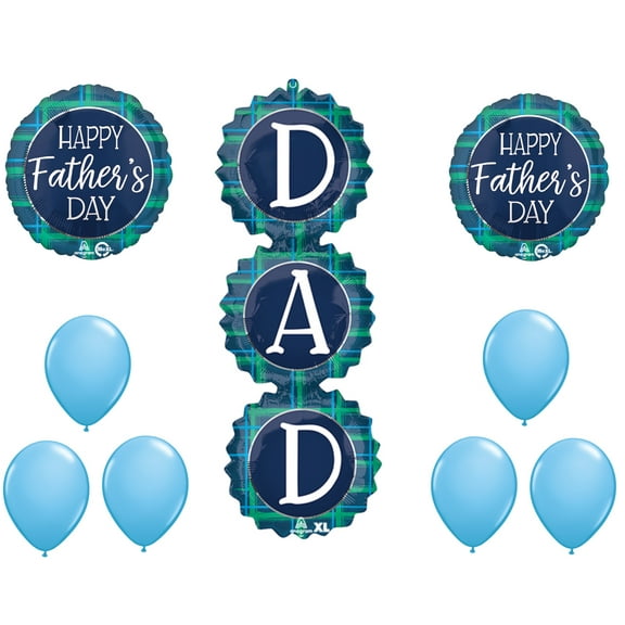LOONBALLON Father's Day Theme Balloon Set, 38 Inch Dad Checks Balloon, 2x Standard Happy Father's Day Checks Balloon, 6x Latex Balloons