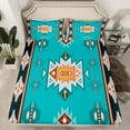 thumbnail image 2 of Homewish Bohemian Aztec Triangle Bed Sheets, Cyan Southwestern Style King Sheets, Teens Kids Women Men Sheet Set, Luxury Bedroom Decor, 4 Pieces, 2 of 7