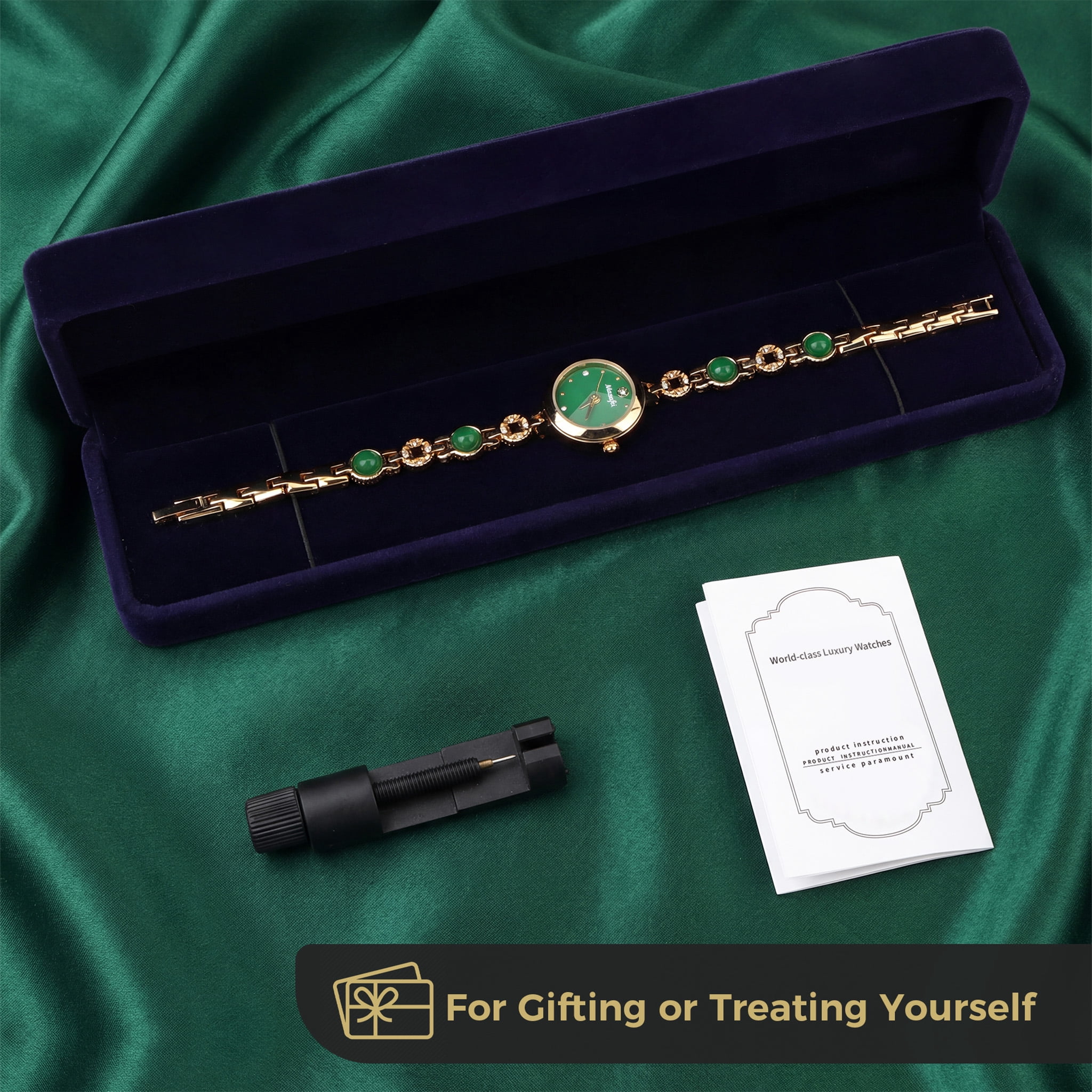 Watches for Women Dainty Green Chain Bracelet Rhinestone Dial Elegant Dress Classic Quartz Ladies Wristwatch Gift