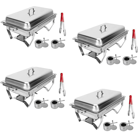 Chafing Dish 4 Packs 8 Quart Capacity Stainless Steel Rectangular Chafers with Folding Frame