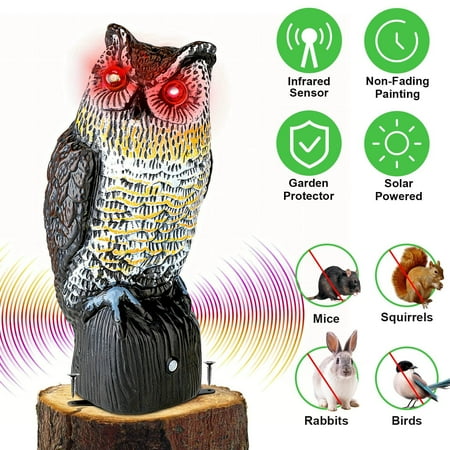 Owl Decoy to Scare Birds Motion Activated Owl Decoy with 360 Rotating Head Garden Owls to Frighten Birds Squirrels for Outdoor Garden Yard
