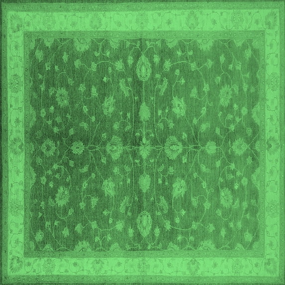 Ahgly Company Indoor Square Oriental Emerald Green Traditional Area Rugs, 7' Square