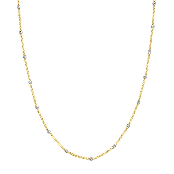14k Yellow and White Gold 3mm Two Tone Disco Bead Rolo Chain Necklace 20 Inch Chain Necklace for Women and Men