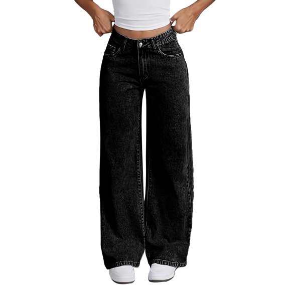 Elastic Waist Wide Leg Baggy Denim Jeans Pants For Girls Kids Casual Wear