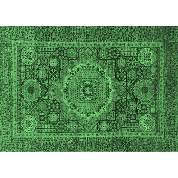 Ahgly Company Indoor Rectangle Abstract Emerald Green Modern Area Rugs, 7' x 10'