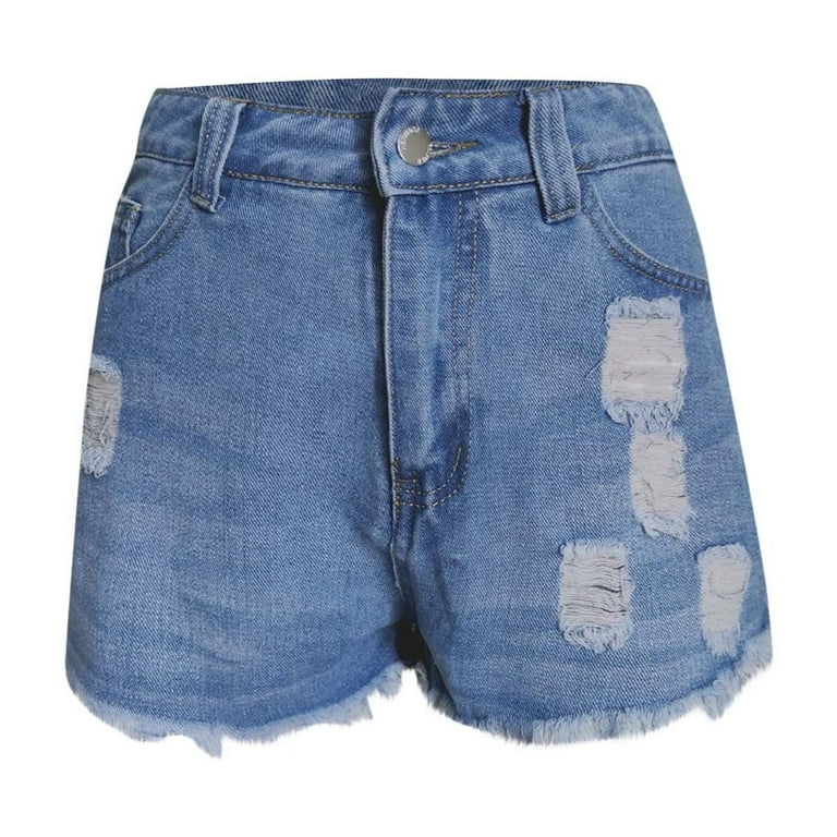 Hvot&aat Women Mid Rise Ripped Jeans Shorts Frayed Raw Hem