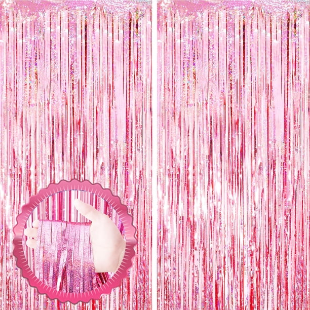 Cortinas con flecos Voircoloria, láser, rosa, 1 x 2 m, paquete de 2