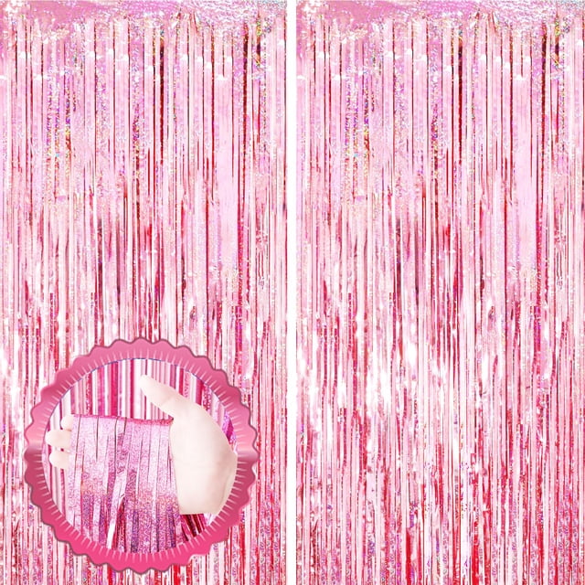 Cortinas con flecos Voircoloria, láser, rosa, 1 x 2 m, paquete de 2