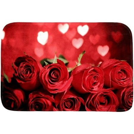 

Beautiful red Roses Love Heart Door Mat Quick Dry Shoe Scraper Stain and Fade Resistant Repels Water Doormat Low Profile Mats for Indoor Outdoor Entry 24x16 Inch