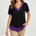 thumbnail image 6 of ClodeEU Women's V-Neck Color Block Short Sleeve T-Shirt,Casual Loose Fit Top Purple,Women's Plus XXXXXL, 6 of 9