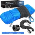 thumbnail image 1 of - Cable de cabrtante sintético de 1/4 Pulgadas x 50 pi, Universal para ATV UTV 4x4, Todoterreno, Cuerda de cabrtante de 9000 Libras, con Gaho de Acero, tapón de Goma, Correa de, 1 of 5