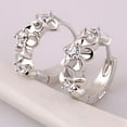 thumbnail image 2 of Ayyufe Women Shiny Rhinestone Flower Silver Plated Hoop Earrings Ear Clips for Party, 2 of 7