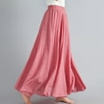 thumbnail image 4 of Womens Linen Maxi Skirts Trendy Elastic Waist Summer Boho Solid Beach Elastic High Waist Pleated A-Line Flowy Swing Long Maxi Skirts, 4 of 6