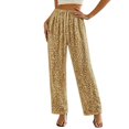 thumbnail image 2 of Levmjia Women's Sequin Wide Leg Pants, High Waist Glitter Pants for Women, Elastic Waist Casual Party Pants, Solid Color Festival Dance Lounge Pants, 2 of 6