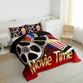 thumbnail image 3 of Manfei Cinema Ticket Queen Comforter Set,Movie Time Bedding Sets,Vintage Filmstrips Popcorn Bedding Comforter Set For Child,Breathable Home Decor Reversible,3pcs, 3 of 8