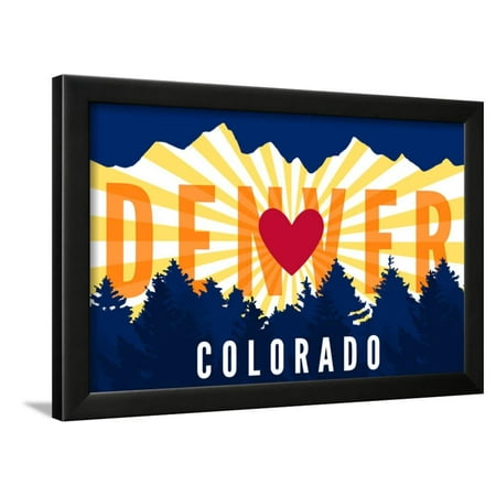 Colorado Heart - Denver, Colorado - Heart and Treeline (Horizontal) - Lantern Press Artwork Framed Print Wall Art By Lantern Press